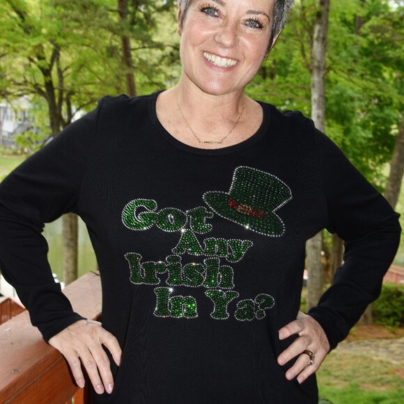 St. Patrick's rhinestone black long sleeve shirt XS S M L XL XXL 1X 2X 3… - Picture 3 of 7